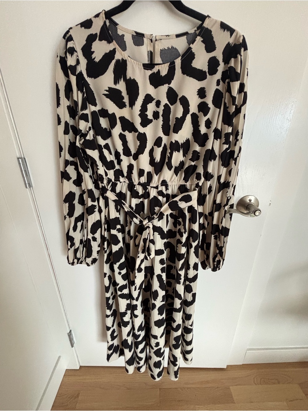 SHEIN Black and Cream Animal Print Midi Dress